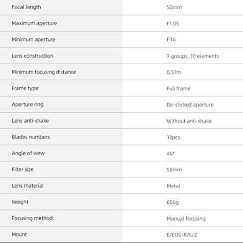 Ficha técnica 7artisans 50mm F1.05 gran apertura Full Frame lente de enfoque manual para cámaras de montaje en L Leica T Leica TL Sigma FP - Fernando Cortés