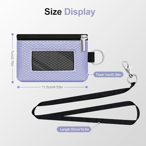 Image of Minimalist RFID Blocking Small Wallet with ID Window,WaterResistant Zip Id Case Wallet with Lanyard Keychain for Cards,Cash,Travel,Women,Men (Lavender Purple /Black)