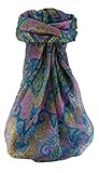 Pashmina & Silk Pañuelo Tradicional de Seda Cuadrado Mishti Aqua