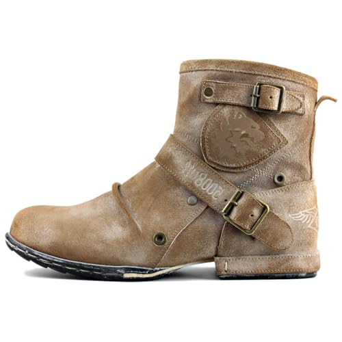 Image of Leather Casual Motorcycle Combat Chukka Western Dress Ankle Boots for Men with Side Zipper CD-5008-1-ABNHD