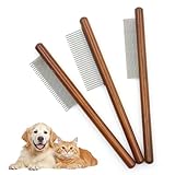 3 Stück Hölzern Katzenkamm, Edelstahl Hundekamm, Holz Haustierkämme, Makramee Fransenkämme mit Holzgriff, Edelstahl Makramee Kämme, Flohkamm für Katzen, Geeignet für alle längen