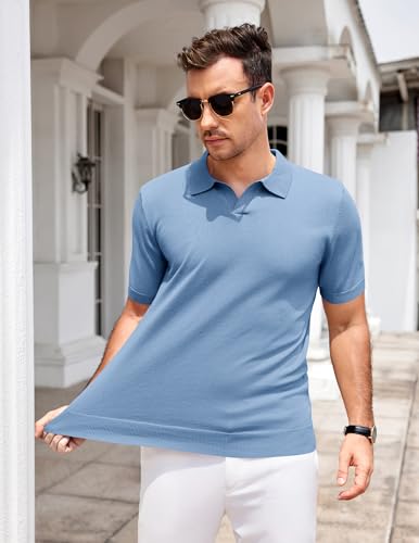 Image of COOFANDY Men's V Neck Short Sleeve Stretch Knit Polo Shirt