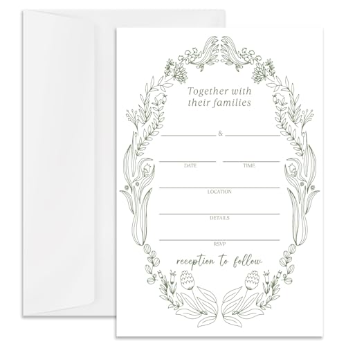 rizotus Green Wedding Invitations with Envelopes, 25 Vintage Floral Invitation Cards Blank Invites for Wedding Reception Bridal Baby Shower Engagement Birthday Dinner Party, 4 x 6 Inch -12