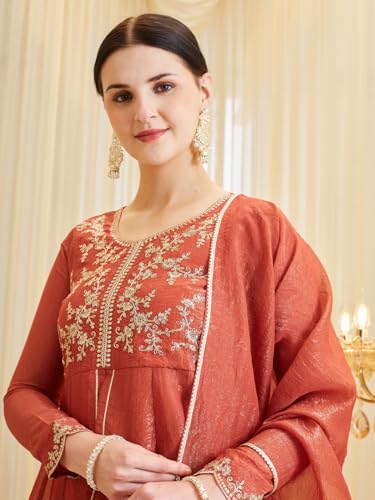 Image of MOKOSH Women's Silk Embroidered Peplum Kurta Sharara with Dupatta | Kurta Set | Ethnic Wear |Round Neck Full Sleeve Kurta | 3 Piece Outfit |Embroidered