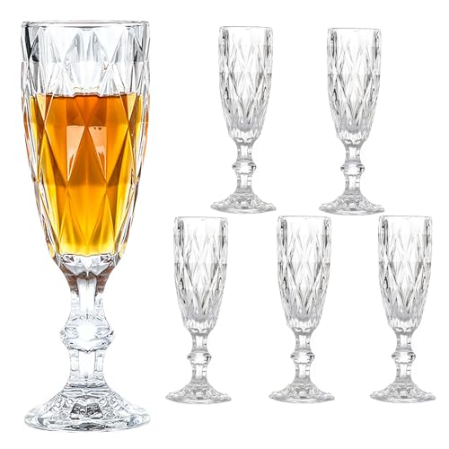 La mejor comparación de Copas de champán trompeta los preferidos por los clientes. 42 Juego de 6 Copas de Champán,Premier Juego de 6 Copas Champaña Flauta de 150 ml/ 5 onzas, Copas de Cristal Labrado Vintage Vidrio para Bodas, Reuniones Familiares (Transparente*6)