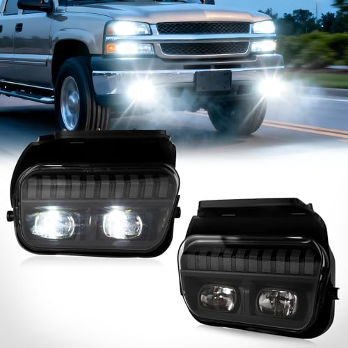 LED Fog Lights for 2003 2004 2005 2006 2007 Chevy Silverado All Models/ 2002 2003 2004 2005 2006 Chevy Avalanche 1 Pair Front Bumper Driving Fog Lamps (LED Version)