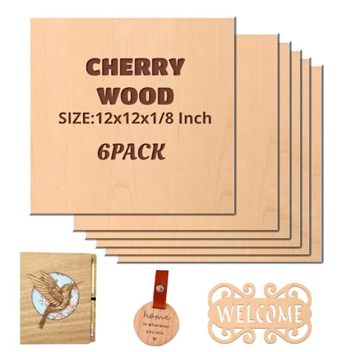 Uadme Sperrholzplatte 3mm, 6 Stück 300x300x3mm Sperrholz Kirschholz, Laser Leimholzplatte Unbehandeltes Holz für Laser Gravur, CNC Schneiden, Malerei, DIY Modell, Weihnachtsdeko