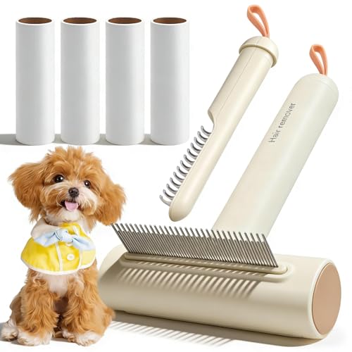 Herramienta de cuidado de animales tres en uno con dientes largos y cortos, cepillo para gatos, peine para desenredar y rodillo de pelusa, 4 rollos, paquete de recambio con 160 unidades, adecuado para