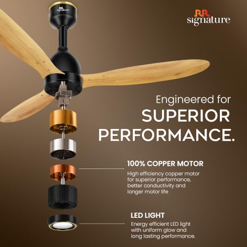 Image of RR Signature COMFYGLOW 1250mm BLDC Underlight Ceiling Fan with 100% Pure Copper Motor - 35W | 350 RPM High Speed | Remote Control & LED Light | 3 Light Modes | 3 Year Warranty - Pine Wood