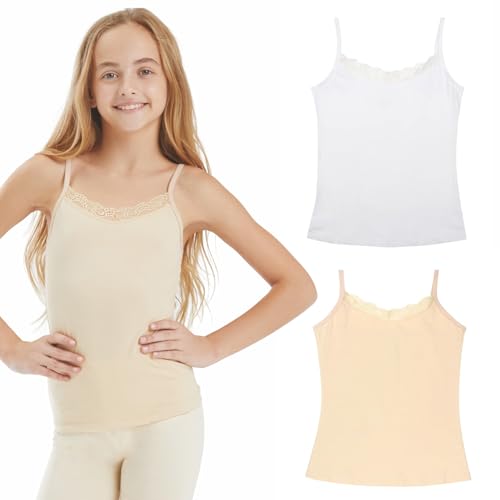 Image of BODYCARE Girl's Super Combed Cotton Spandex Regular Fit Camisole with Slip Soft & Comfortable Skin Friendly Innerwear Vest | Pack of 2