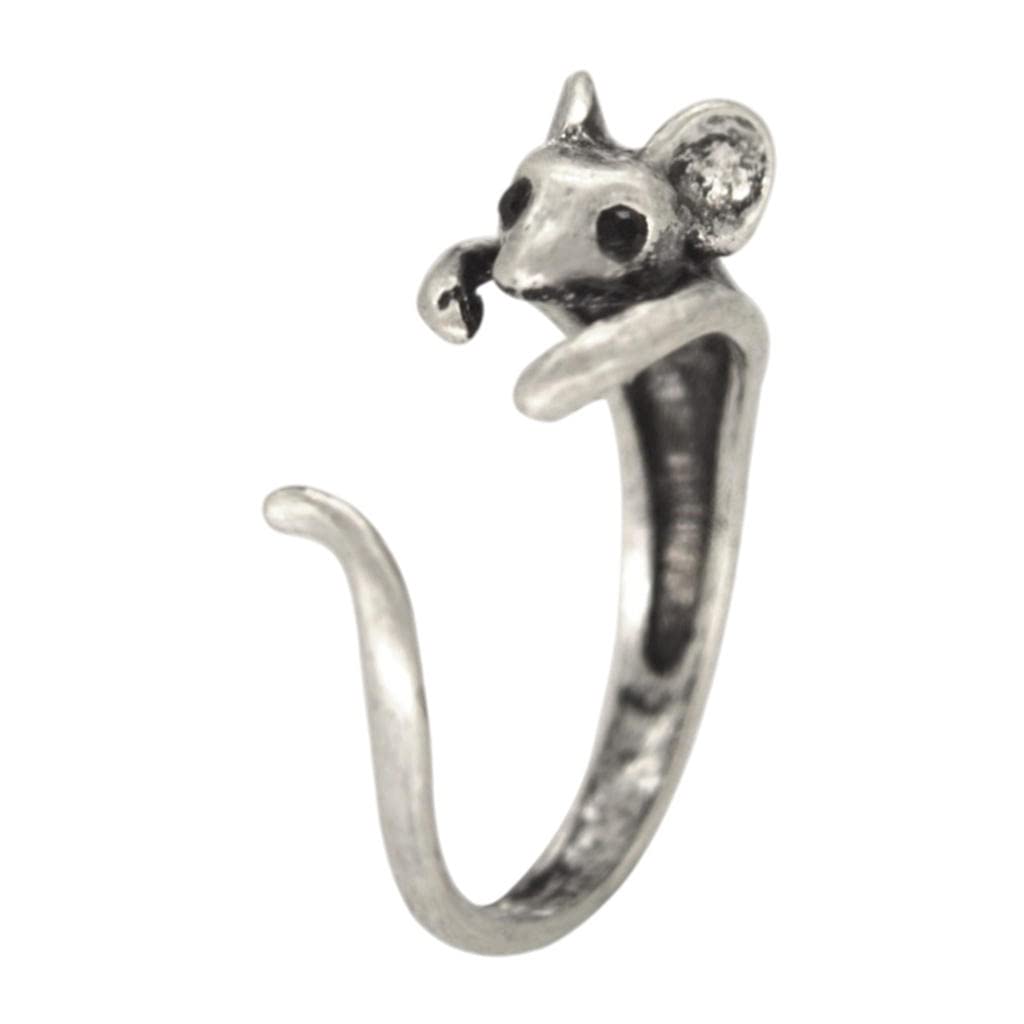 HelleryMice Shaped Open-Ring Adjustable Finger Rings Wear Accessories Jewelry Retro Style Creative Boho Alloy unisex adult Present , Silver