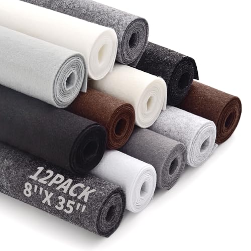 Image of 12 Rolls 8 inchx35 inch Large Stiff Felt Sheets, 1mm Felt Fabric Sheet for Crafts | 12 Assorted Black White Colors Felt Fabric Bundle Pack, Durable Nonwoven Fabric for DIY Sewing, Art, Party & Holiday Ornament