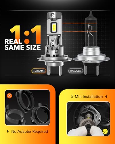 Image of OXILAM H7 LED Bulb, 40000LM 900% Super Bright, 1:1 Size No Adapter Required, Non-polarity Plug and Play, 6500K Cool White Fog Light, Pack of 2