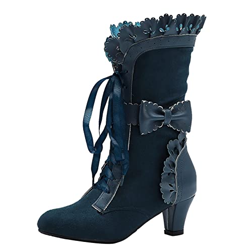 Bottes courtes pour femmes à talon épais et dentelle élégante