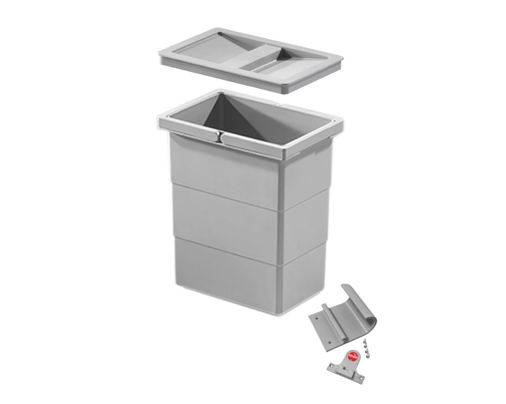 Hailo Multifunktionseimer 1093475| ReadyBin Abfalleimer 18 Ltr | mit Deckel und Müllbeutel Halter | 295 x 320 x 226 | Kunststoff Hellgrau