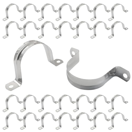 Image of 30PCS M50 2 inch 304 Stainless Steel Rigid Pipe Strap | Heavy Duty U Bracket, Two Hole Cable Clamps, Secure Pipe, Tube & Wire Installation, Corrosion Resistant