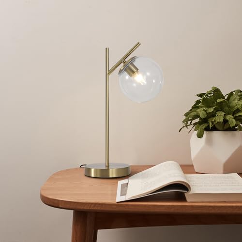 Image of Mid Century Modern Table Lamp, Contemporary Metal Brass Bedside Lamps with Clear Glass lampshade, Gold Globe Nightstand Lamp for Bedroom Living Room Study Room