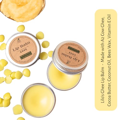 Image of Ghee Lip Balm for Dry, Chapped & Pigmented Lips | A2 Cow Ghee, Cocoa Butter, Coconut Oil & Vitamin E | Deep Nourishment for Cracked & Damaged Lips | All-Natural, Ayurvedic and Chemical Free | 10 g | Pack of 1