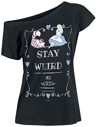 Alice Au Pays des Merveilles Stay Weird Femme T-Shirt Manches Courtes Noir Large - Les Beatles, Paul McCartney, John Lennon, RIngo Starr, George Harrison Alice Au Pays des Merveilles Stay Weird Femme T-Shirt Manches Courtes Noir Large