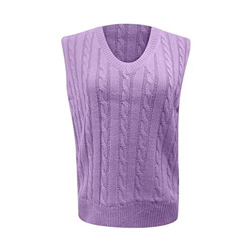 Uodsvp Sweaters For Teen Girls, Sweater Vest V Neck Sweater Vest Women Neck Cable Knit Sweater Vest Women's Casual V-Neck Pullover Shirt Collision Color Sleeveless Sweater Vest Girls (4Xl, G-Purple) #TOP5