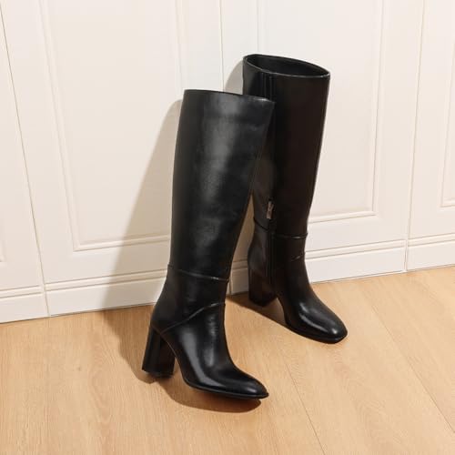 Knee High Boots Women Fall Winter Faux Suede Square Toe Chunky Block Heel Wide Calf Boots Fashion Side Zipper Long Boot2