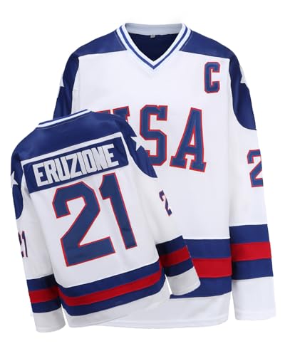YWIES Hockey Jersey of USA 1980 Olympic Team Jerseys #21 Mike Eruzione Stitched Letters and Numbers White S-XXXL