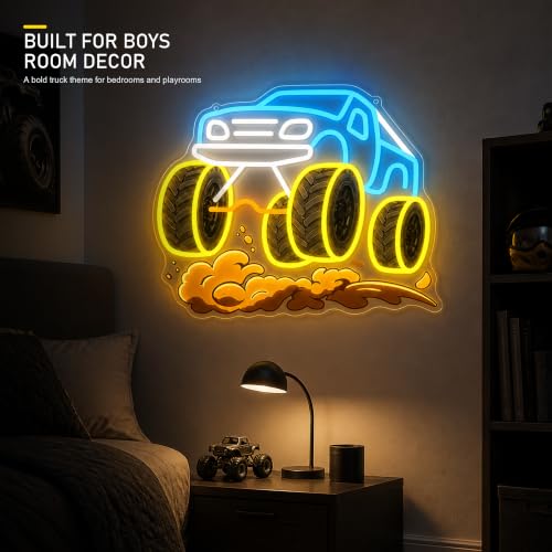 Image of CULOIS Monster Truck Neon Sign for Boys Room, Dimmable LED Car Neon Light