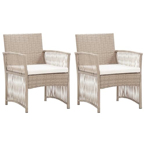 vidaXL Patio Armchairs with Cream White Cushions - Beige Poly Rattan, Set of 2, Durable Powder Coated Steel Frame, All-Weather Outdoor Seating, Easy to Clean