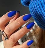 KQueenest Matte Royal Blue Press on Nails Short Medium Coffin Nails Press ons Short Ballerina Gel Fake Nails Glue on Nails Medium Solid Acrylic Nails False Nails For Women Finger Decoration