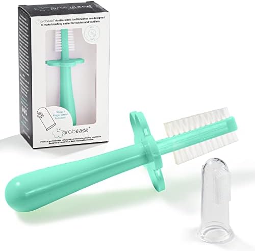 grabease Double Sided Toothbrush Training Toothbrush First Toothbrush Infant Toddler Baby Toothbrush, BPA-Free & Phthalate-Free for Baby & Toddler, 1 Pack, Mint