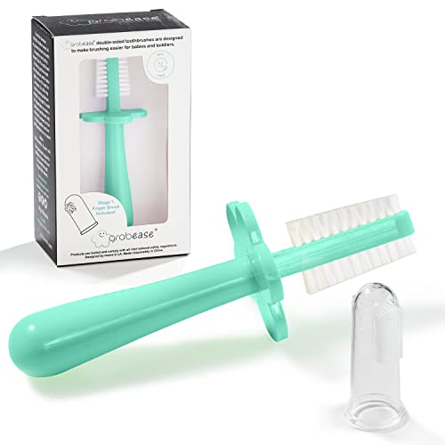 Grabease Brosse à dents double face pour brosser les dents des bébés et des tout-petits plus rapidement et en toute sécurité, parfaite pour les enfants de 6 mois à 4 ans, gris Cover