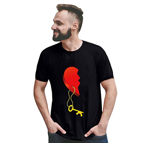 Camiseta de pareja para parejas Divertida Pareja Camisetas de San Valentín Estampado Camiseta Manga Corta Blusa Amor Corazón Estampado Blusas Hip-Hop Streetwear Casual Crop Top, Q negro., M