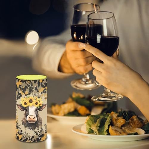 Image of Poceacles Cow Sunflower Pattern LED Flameless Candles with Remote and Timer, Battery Operated Fake Flickering Candles for Home Wedding Decor