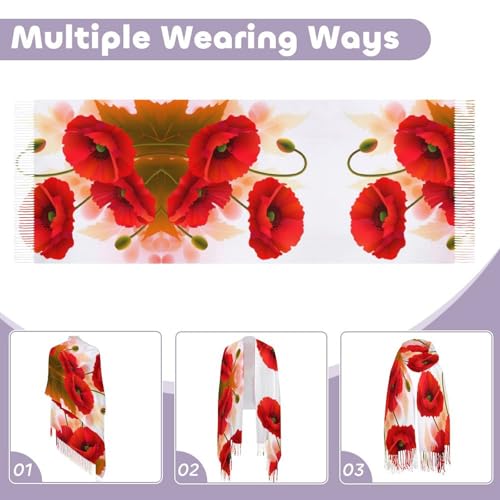 Fashion Scarves Shawl Poppy Flowers Vivid Petals Printed Tassel Shawl Scarf for Women Warm Soft Large Long Rectangular Fashion Scarves4