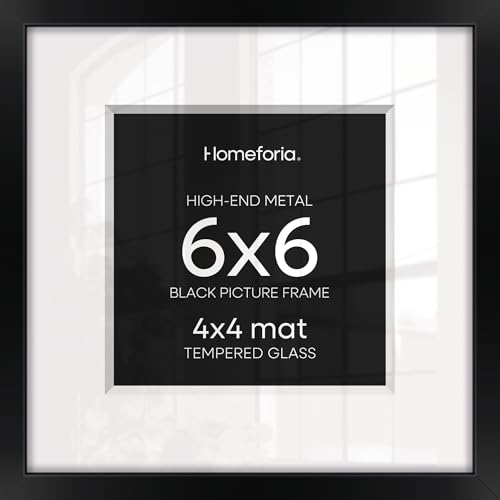 Image of Homeforia 6x6 Black Picture Frame, High End Metal 6 x 6 Square Photo Frames with Mat 4 by 4, 6x6 Poster Frame Matted to 4x4 inch Print, 6by6 Wall or Tabletop Frames, Tempered Glass, Wall Kit, Set of 3