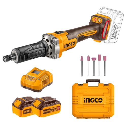 Image of INGCO 20V Cordless Die Grinder, Brushless Motor, 10000 /20000 /30000RPM, With 5Pcs mounted points, 2Pcs 4.0Ah Battery, 1Pcs Charger, Packed by Carrying Case