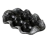 Omquot Supporto in ceramica retrò per uova, vassoio per servire salse con 6 scomparti, per decorazione da tavolo da pranzo e aperitivi (nero con pois bianchi)