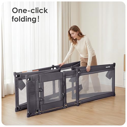 Image of Sweeby Foldable Baby Playpen, 71x59 Inch Baby Gate Playpens for Babies and Toddlers Extra Large Play Yard with Door Child Fence and Indoor Play Pen, Dark Grey