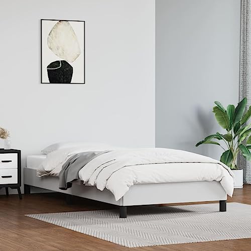 vidaXL Polsterbett, Bett Bettgestell mit Lattenrost, Schlafzimmerbett Einzelbett mit Stützbeinen, Bettrahmen Schlafzimmermöbel, Weiß 100x200cm Kunstleder