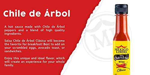 Image of Mexico Lindo Chile de Arbol Hot Sauce Ingredients | 12,190 Scoville Level | Classic Flavor | 5 Fl Oz Bottles (Pack of 3)
