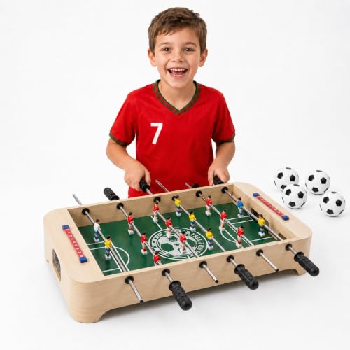 Miosea 28 Inch Tabletop Foosball Table Portable Wooden Soccer Game Set with Non-Slip Base Ergonomic Handles for Kids and Adults Indoor Family Game Night & Birthday Gift
