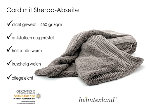 heimtexland super Dicke Cord Kuscheldecke mit flauschigem Sherpa Fell Wohndecke 200x150 Decke elegant Kuschelweich Geschenkidee Weihnachten Typ767 Taupe
