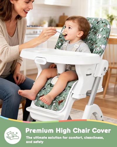 Image of Baby High Chair Cover Replacement, Reversible & Waterproof High Chair Cushion Pad Home & Restaurant use, Includes 5-Point Harness Strap, Chair Not Included (Dark Green)