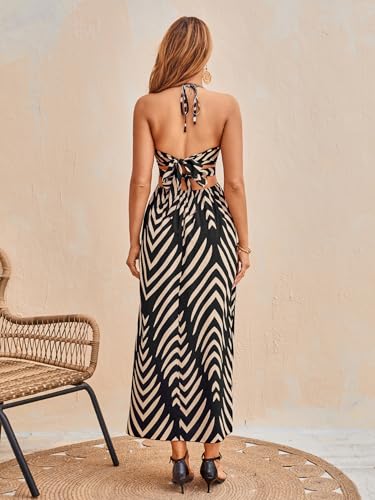 Image of SweatyRocks Women's High Split Tie Backless Cut Out Halter Maxi Dresses Boho Vacation Long Dress