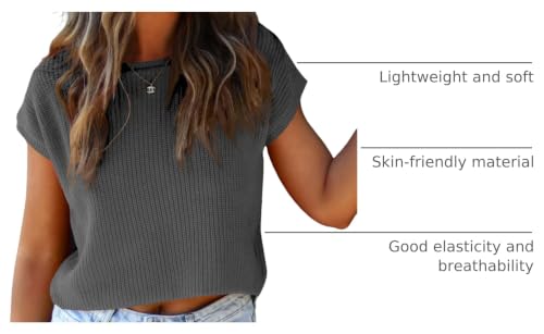 Image of LCXWFE Womens Summer Cropped Sweater Vest Trendy Cap Sleeve Crop Tops Crew Neck Loose Knit Tank Top