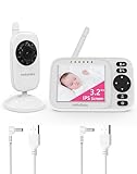 HelloBaby Baby Monitor with Camera and Audio, 3.2'' No WiFi Baby Monitor, Two-Way Talk,Night Vision, VOX/ECO,1000ft, 8 Lullabies,Temperature,2 USB Charging Cables,HB2438plus,for Parents,Elderly & Pets