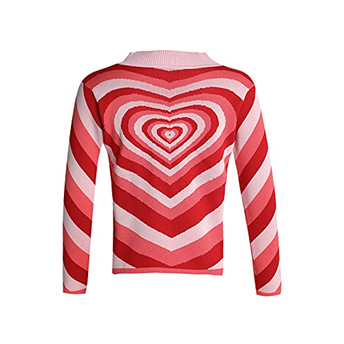 Image of Women Cute Heart Sweater Top Love Heart Printing Valentines Day Knitted Pullover Top Long Sleeve Loose Sweatshirt