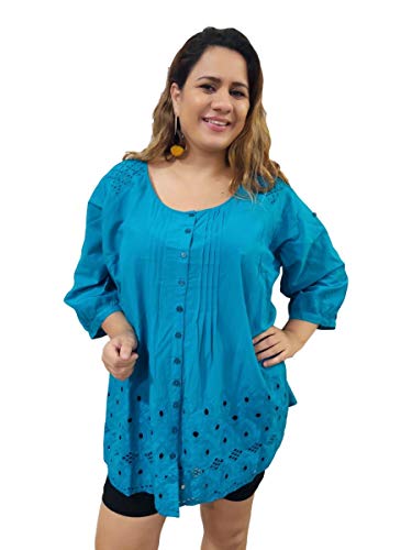 Bata Bordada com Botão Indiana Plus Size Moda Boho Cod 634