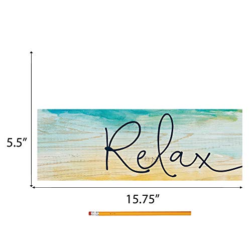 P. Graham Dunn Relax Ombre Teal Yellow Wash 15.75 x 5.5 Solid Wood Plank Wall Plaque Sign - Image 6