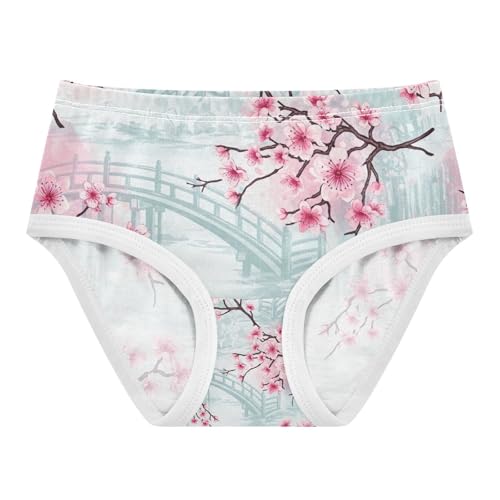 Toddler Panties, Cherry Blossom Flowers Girls Cotton Underwear, 2T–8 Years